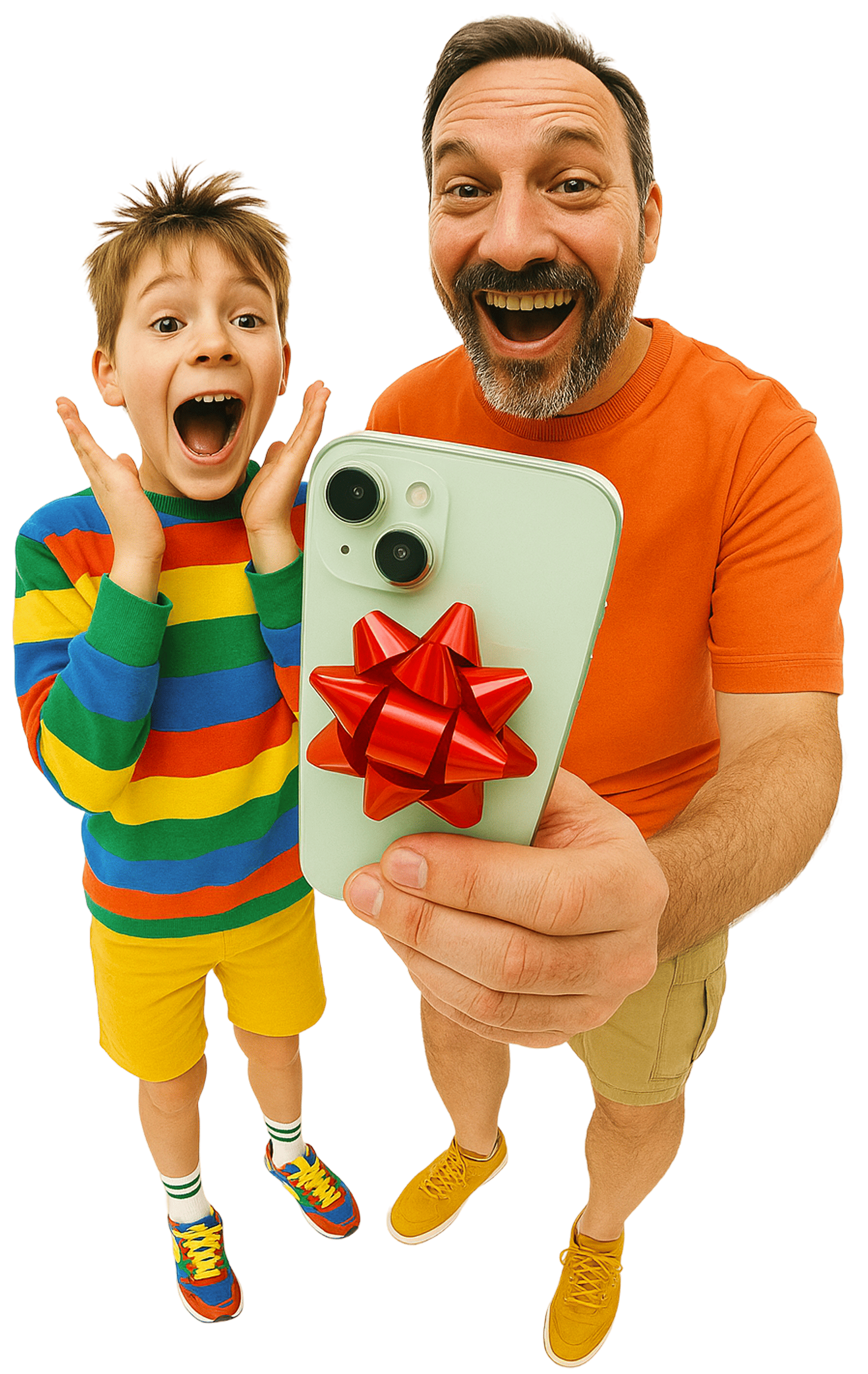 Dad and son with iPhone