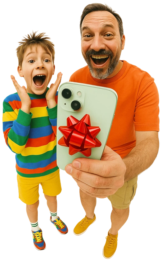 Vater und Sohn mit iPhone